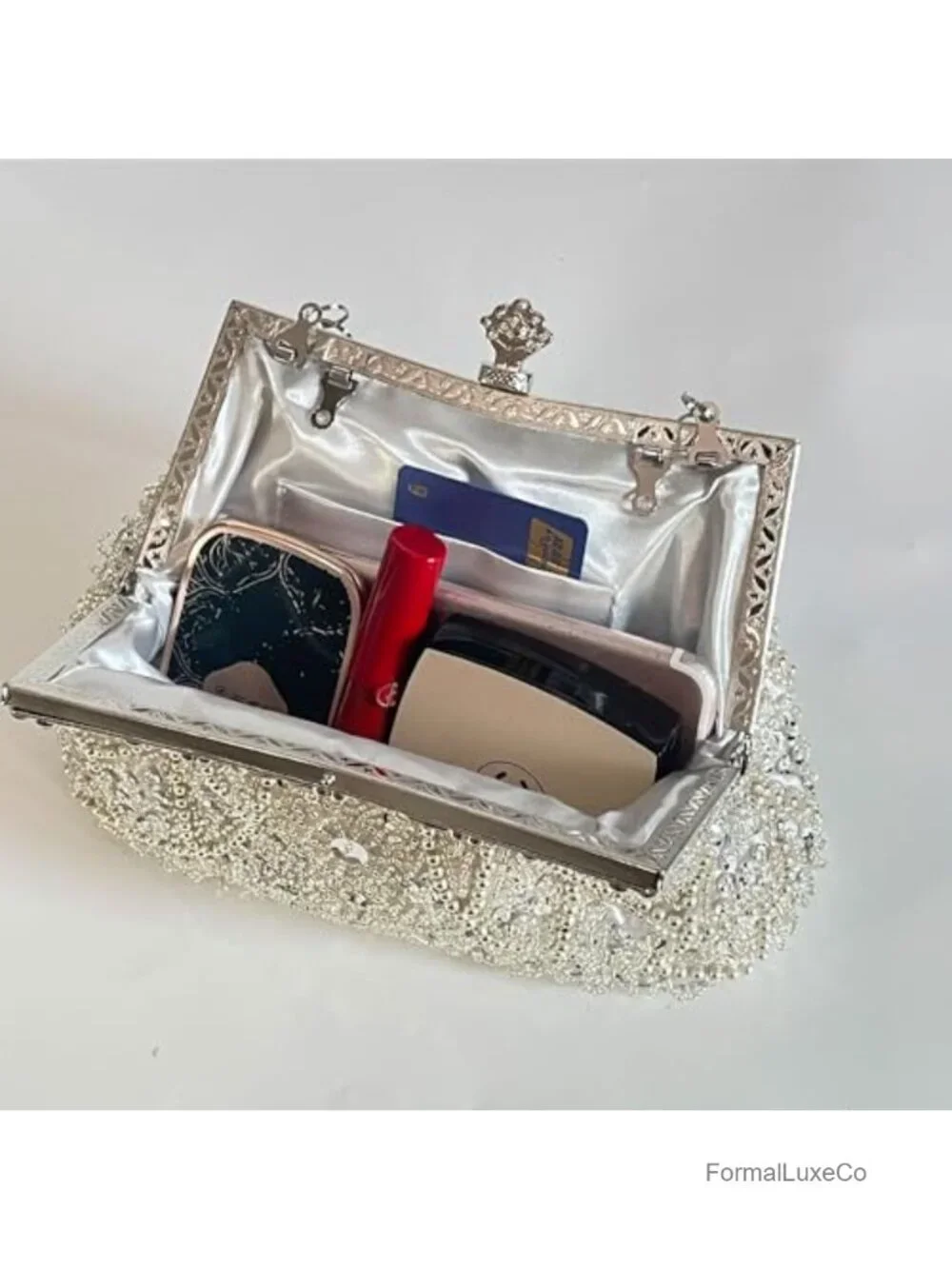 Beaded Clutch Evening Bag with Detachable Chain Strap Vintage Sequin Handbag
